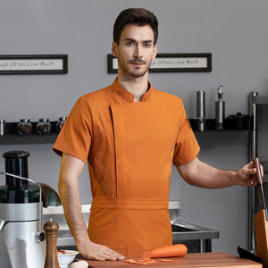 Vente en gros de logo <span class=keywords><strong>personnalisé</strong></span> <span class=keywords><strong>Veste</strong></span> de chef de cuisine unisexe à manches courtes pour restaurant <span class=keywords><strong>boulanger</strong></span> café cuisinier de cuisine Manteau de chef uniforme - Product Image 1