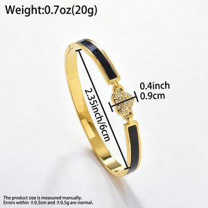 anti-fade glossy 18k gold custom bulk wholesale delicate heart <b>crystal</b> streamlined black enamel timeless chic bangle <b>bracelet</b> - Product Image 6