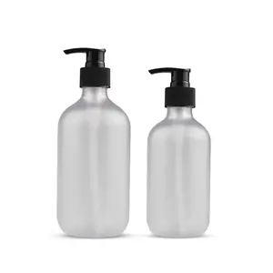 300ml 500ml temizle buzlu PET plastik boş kozmetik basın şişe plastik şampuan şişe ile pompa kapağı