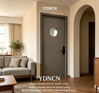 Porte intérieure moderne en bois gris avec verre rond décoratif pour la rénovation de la maison