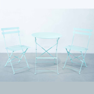 Ensemble de mobilier de jardin <span class=keywords><strong>2</strong></span> <span class=keywords><strong>chaises</strong></span> et 1 <span class=keywords><strong>table</strong></span> Ensemble de bistrot pliable en métal 3 pièces pour l'intérieur et l'extérieur - Product Image 1