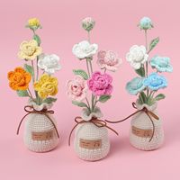 Rangkaian Bunga Mawar Rajut Wol Multi-Warna 4 Kepala, Sentuhan Alami, Hiasan Rumah, Hadiah Wisuda & Hari Valentine, Untuk Penggunaan Dalam Ruangan