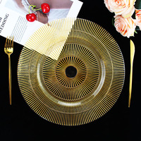 Assiettes de présentation élégantes en verre doré avec bordure dorée, 13 pouces, rondes, pour dîner, événements, fêtes et traiteur