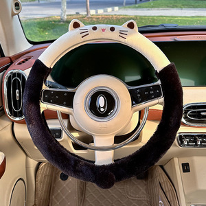 Housse de volant en peluche chat mignon 38cm, hiver, chaude, antidérapante, protection pour poignée de voiture - Product Image 5