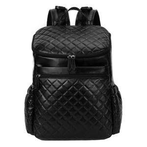 Sac à dos imperméable en nylon de qualité supérieure à motif diamant pour femmes et hommes avec accents en cuir orange et double fermeture éclair - Product Image 4