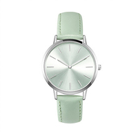 Vente en gros – Montre de luxe pour femme, design OEM, boîtier en acier inoxydable, bracelet en cuir 18 mm, aiguilles en verre, résistante à l'eau