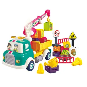 ITTL new cartoon B/O autocarro elettrico in plastica pull back auto frutta giocattolo con spray