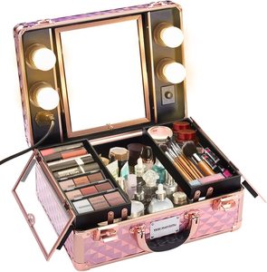 Trường hợp trang điểm chuyên nghiệp với đèn LED điều chỉnh, trường hợp đào tạo mỹ phẩm làm đẹp hộp công cụ mỹ phẩm với gương tàu di động - Product Image 1