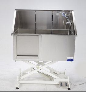 Bañera Eléctrica para Mascotas YM-986B <span class=keywords><strong>de</strong></span> Acero Inoxidable 304 con Elevación en X, Puerta Corredera, Escalón Antideslizante y Protector Antisalpicaduras Elevado - Product Image 1