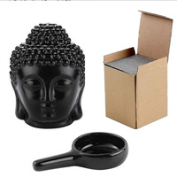 Brûleur d'aromathérapie en céramique fait main tête de Bouddha noir et blanc, porte-bougie à huiles essentielles, décoration d'intérieur Zen et bouddhiste