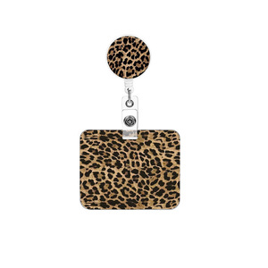Brown leopard print retractable buckle phone/<b>ID</b> card <b>holder</b>, horizontal push-fit <b>ID</b> card protector, can be printed with logo. - Product Image 5