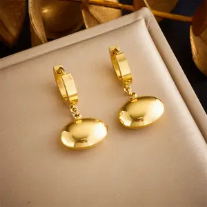 Nuovo minimalista lucido 316L in acciaio inox placcato oro 18k sfera orecchini pendenti per le donne