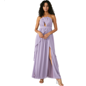 Personalizzato Viola Da Sposa Abito Da Damigella D'onore del Halter Chiffon Lungo Delle Donne <span class=keywords><strong>Abiti</strong></span> Da Damigella D'onore - Product Image 1