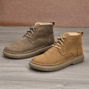 Genuine Leather Men's Ankle Boots <b>Round</b> <b>Toe</b> Flat <b>Heel</b> Soft Sole Martin Boot Style Solid Color Rubber Outsole - Product Image 3