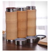 Cangkir Termos Bambu Kreatif, Botol Air Portabel Kapasitas Besar Stainless Steel 304