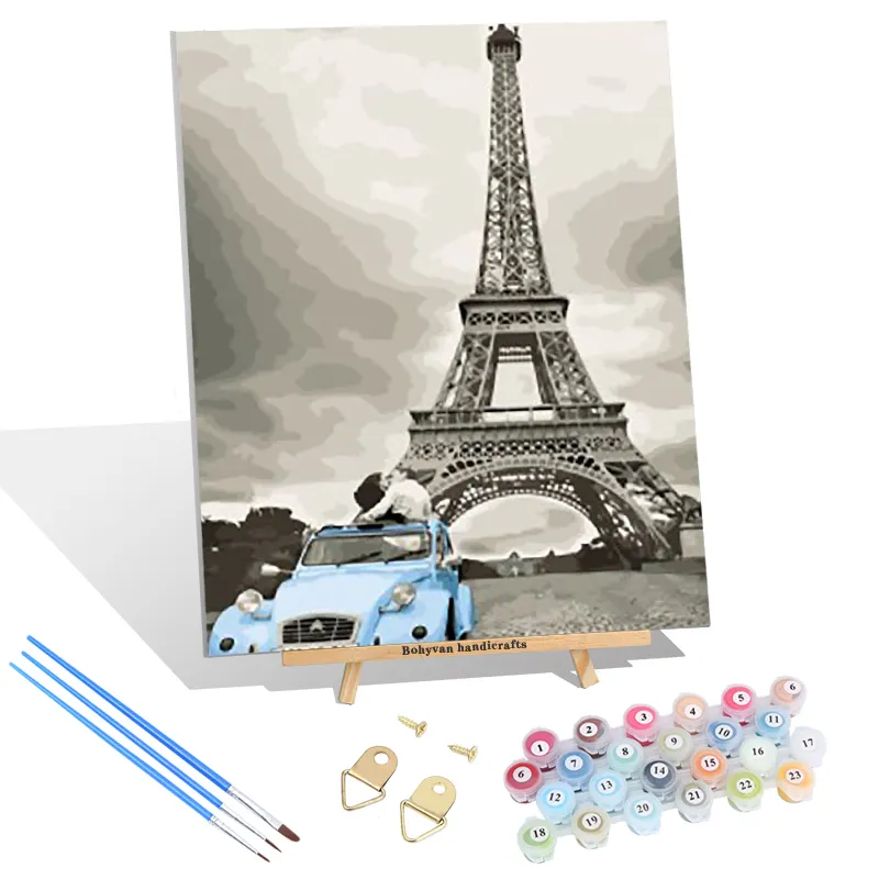 Modern Wall Art Canvas Car And Paris Eiffel Tower Retro Architecture Painting Building Landscape Artwork Oil Painting