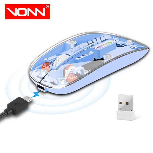 Super-Slim Rechargeable Optical Mouse Transparent Factory BT Wireless Dual Mode Silent Click Mini Mute Mice for Laptop