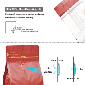 Emballage à fond plat en plastique à fermeture éclair à haute barrière pour grains de thé 16oz 1lb 500gm sac à café <span class=keywords><strong>rouge</strong></span> mat - Product Image 4