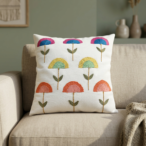Funda de Cojín Cuadrada de Lino y Algodón, Estilo Nórdico, Diseño de Flores Bordadas Coloridas, Funda de Almohada Decorativa - Product Image 2