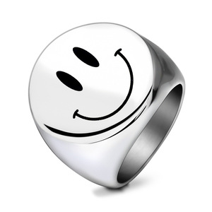 Bague ronde avec visage souriant en acier inoxydable, 22mm, bijoux unisexes, cadeau - Product Image 5
