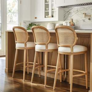 Taburete de Bar Moderno con Respaldo de Ratán Tejido, Asiento Tapizado y Estructura de Acero para Sala de Estar y Escuela - Product Image 3