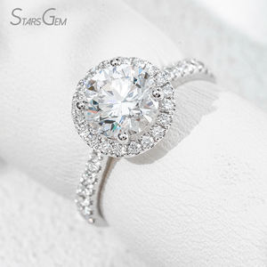 Anillo de Compromiso con Halo de Oro Blanco de 18K y Diamante Cultivado en Laboratorio de Corte Brillante Redondo de 1.9ct 7.3-7.36mm, Color D Clásico, Starsgem - Product Image 3