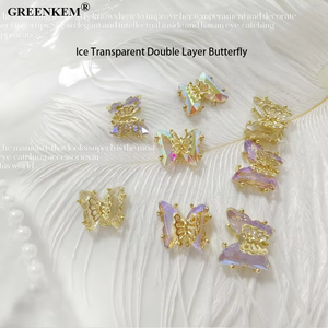 Décoration d'ongles 3D Aurora Crystal Ice Transparent Double Couche Papillon Or Strass d'ongles en métal coloré - Product Image 4