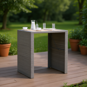 Grey <b>Rattan</b> Bar <b>Table</b> Rectangular 2 Seater Outdoor Garden Modern Contemporary Durable Wood Top Commercial Furniture - Product Image 2