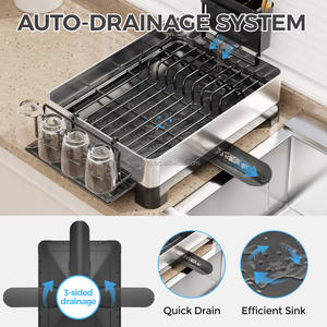 Égouttoir à vaisselle WIREKING, organisateur de cuisine, étagère de rangement en acier inoxydable sur l'évier, égouttoir à vaisselle - Product Image 3