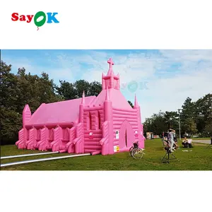 Draagbare Commerciële Bruiloft Opblaasbare Kerk Giant Opblaasbare Kerk Opblaasbare Roze Kerk Tent Te Koop