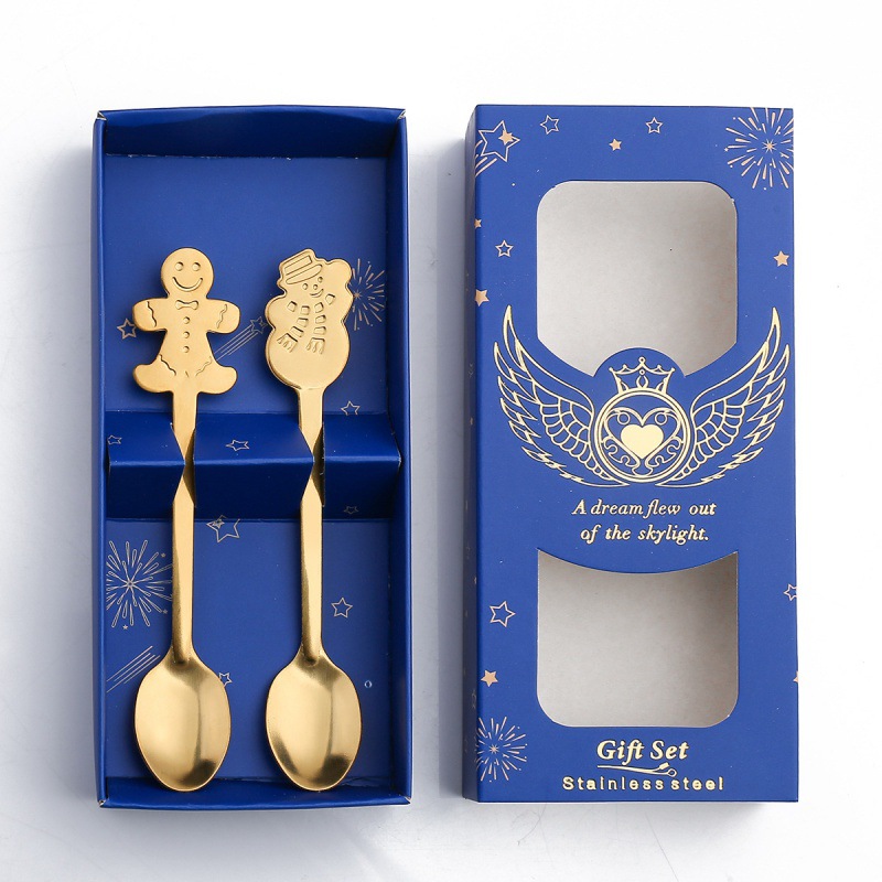 Blue box golden spoon-gingerbread snowman