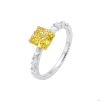 Nouvelle bague de mariage de luxe en or blanc 18 carats avec diamant de laboratoire jaune fantaisie taille coussin de 0,6 carat et bande de diamants