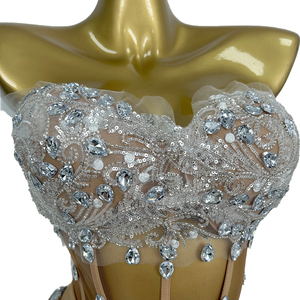 Corsetto di cristallo Sexy reggiseno gonna con nappe 2 pezzi completo da donna Showgirl Rave Performance di scena Costume da ballerina cantante DJ Gogo - Product Image 5