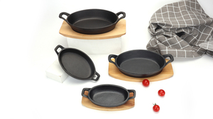 Padella Ovale in <span class=keywords><strong>Ghisa</strong></span> Pre-Stagionata Antiaderente con Base in Legno e Bordi Alti per Tutti i Fornelli Inclusa Induzione - Product Image 4