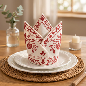 Servilleta de Algodón Premium Estampada con Diseño Floral Rojo en las Esquinas y el Borde – Elegante Servilleta Decorativa para Mesa de Comedor para el Hogar y Hoteles - Product Image 4