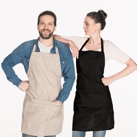 Tablier de cuisine professionnel noir personnalisé en polyester et coton, longueur intégrale, avec deux poches et logo, idéal pour la vaisselle et la cuisson - Vente en gros à prix réduit