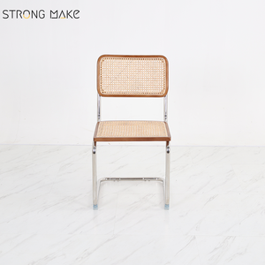 Silla de Comedor Moderna de Mediados de Siglo, Color Nogal, Muebles de Madera, Mimbre Tejido, Silla de Comedor Cesca de Ratán con Reposabrazos - Product Image 3