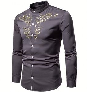 Dernier modèle de broderie de palais pour hommes Chemise habillée élégante à manches longues et à col montant et coupe ajustée pour hommes - Product Image 6