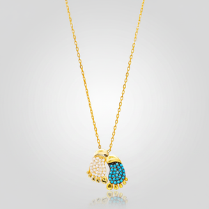 Colgante de Plata de Ley 925 con Diseño de Pies de Bebé y Circonita Turquesa Transparente, Joyería Artesanal Turca al por Mayor - Product Image 2