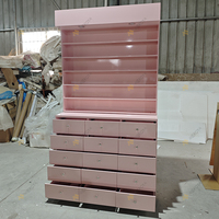 Estante Exhibidor de Uñas de Lujo en Madera Rosa para Salón de Belleza, Moderno Gabinete Aparador para Esmaltes con Luz Led