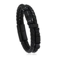 Bracelet tissé en acier inoxydable à double sangle Bracelet en pierre naturelle personnalisé léger luxe géométrique tendance fermoir magnétique unisexe