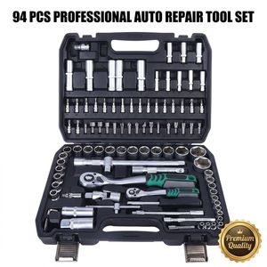 Kit d'outils à cliquet complet et pratique, 94 pièces, embouts et douilles en acier étanches, rangés de manière soignée dans un coffret à outils en PC durable - Product Image 1