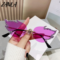 Lunettes de soleil Y2K sans monture en forme de flamme, ornées de strass, de diamants rouges de luxe, style punk, pour fêtes, collection 2026