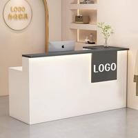 Comptoir d'accueil en bois massif et panneaux de particules, design moderne, éclairage LED, résistant aux taches, usage commercial, taille personnalisée, OEM