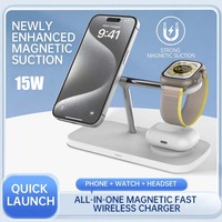 Stasiun Pengisian Daya All-in-1 AFY dari Paduan Seng, Tren Terbaru 2026, Pengisi Daya Nirkabel Cepat 15W Magnetik untuk Ponsel, Jam Tangan, dan Earphone