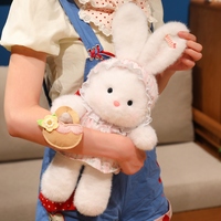 OEM ODM Peluche Lapin Blanc avec Lunettes et Robe Florale, Mini Panier pour Décoration de Chambre et Canapé, Cadeaux d'Anniversaire