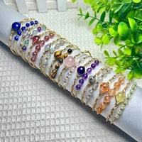 Bracelet Double Cercle en Pierres Précieuses de Cristal de Haute Qualité, Améthyste Quartz Rose Sertis de Fil, Jonc Manchette pour Femmes, Cadeau