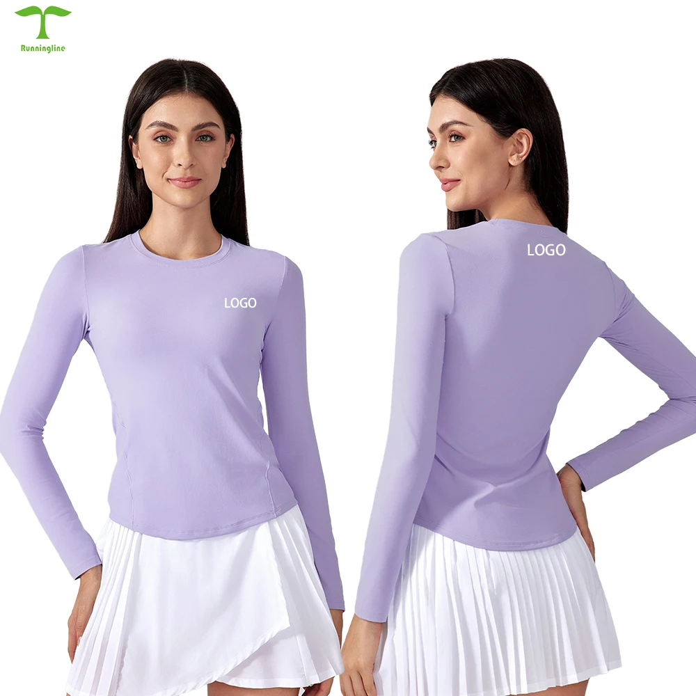 Custom Breathable Lightweight Comfortable Girls Plain Round Neck Yoga Skinny Crop Top Women Long Sleeved T-shirt Gym Fitness Top