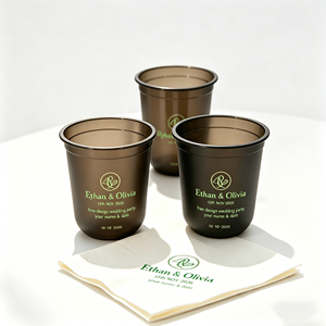 Vasos de Plástico Personalizados para Té Boba de 12oz, 16oz, 20oz y 9oz, Vasos Desechables para Llevar con Servilleta para Bodas - Product Image 1