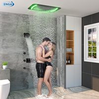 Système de douche à effet pluie LED Homedec 26x16 avec pommeau de douche de 6 pouces, douchette à double fonction, 6 jets latéraux, thermostatique, 5 poignées en laiton et acier inoxydable